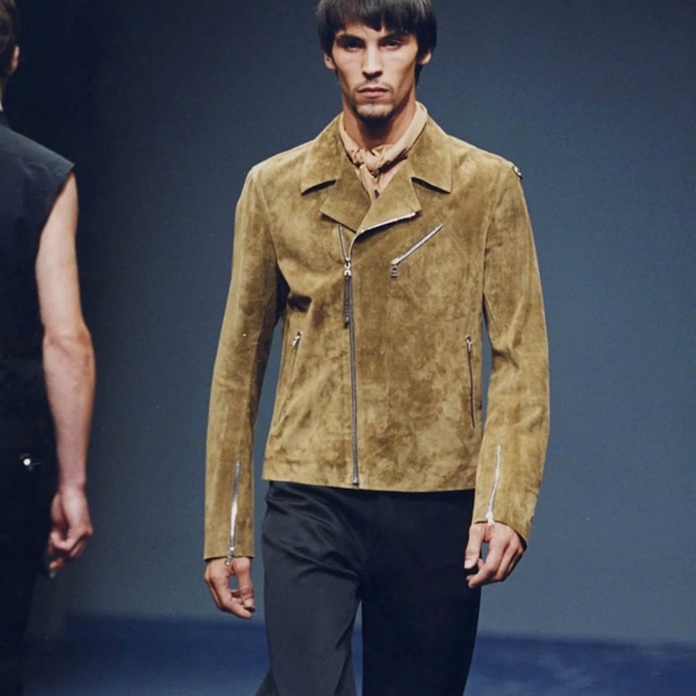 Prada Brushed Camel Suede Leather Perfecto Biker Jacket SS 2000 - Size 52 - L